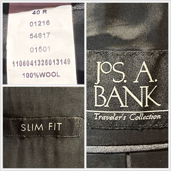 Jos A Bank Travelers Slim 40R 32x27+ Men Gray 2 Piece Suit Jacket Pants Note - Picture 14 of 15